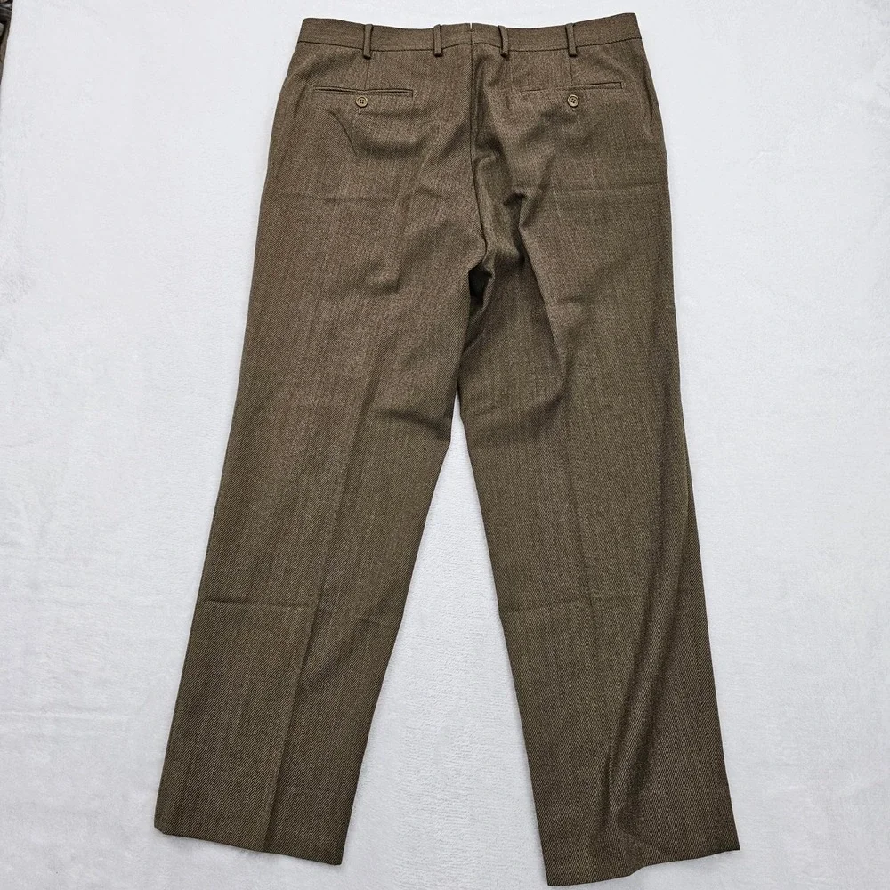 Luciano Barbera Dress Pants Mens 52 34x29 Brown Wool Italy Flat Front READ